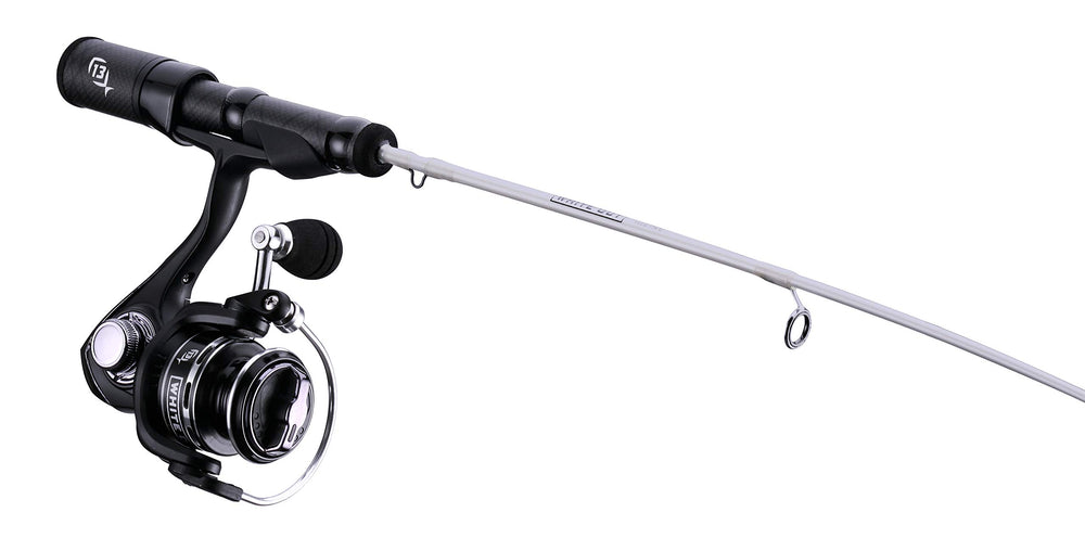 13 FISHING Whiteout Ice Combo reel closeup highlights six bearings for smooth operation