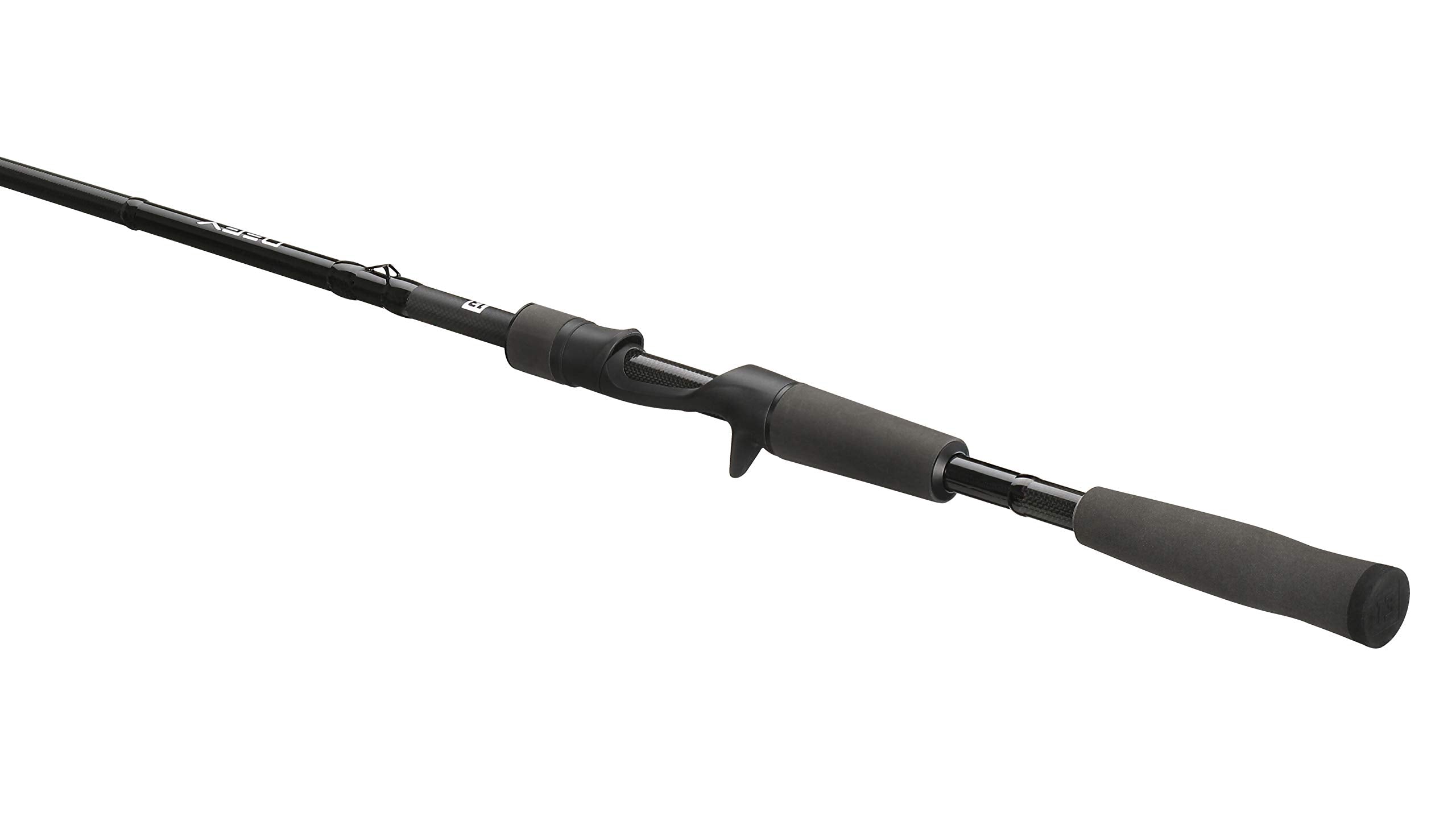 Ergonomic handle grip on the Defy Black 7'4 crankbait rod for long casts.