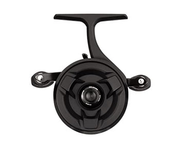 13 Fishing Descent Gen 2 inline ice reel in black, side view highlighting lightweight graphite frame.