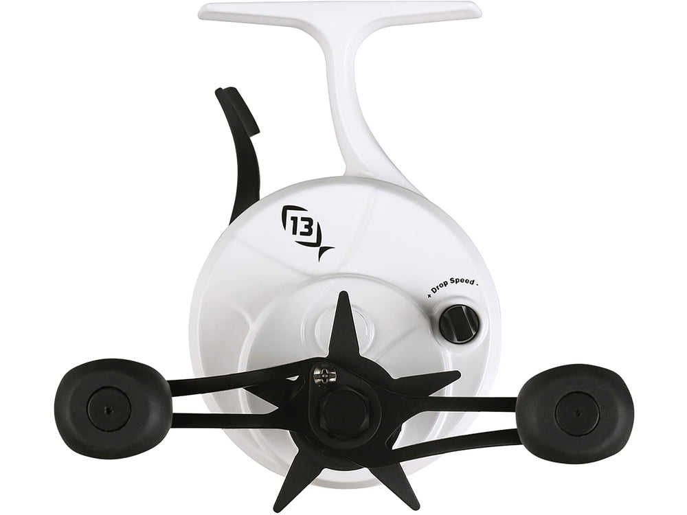 13 FISHING Graphite frame close-up emphasizes cold weather durability