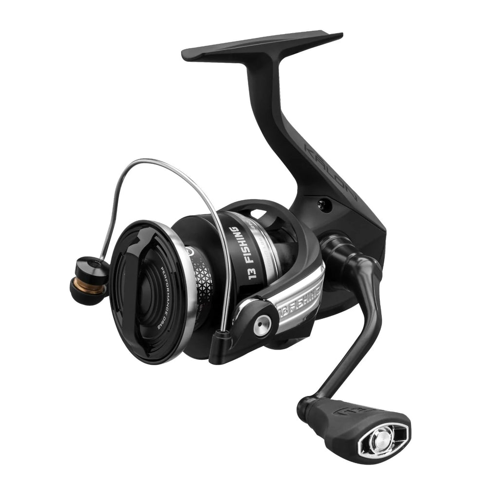 13 Fishing Kalon A spinning reel front view shows rugged saltwater and freshwater versatility.