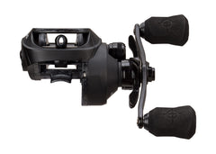 Origin O1 Blackout reel side view highlights stealth matte finish and smooth bearings.
