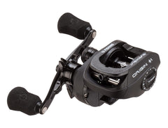 13 Fishing Origin O1 Blackout reel side view showing rugged black finish for tournament-ready handling