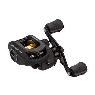 Origin R1 front view in black-gold, emphasizing fast and precise casting control.