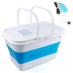 13L fishing bucket with mini USB oxygen pump and clear view of setup