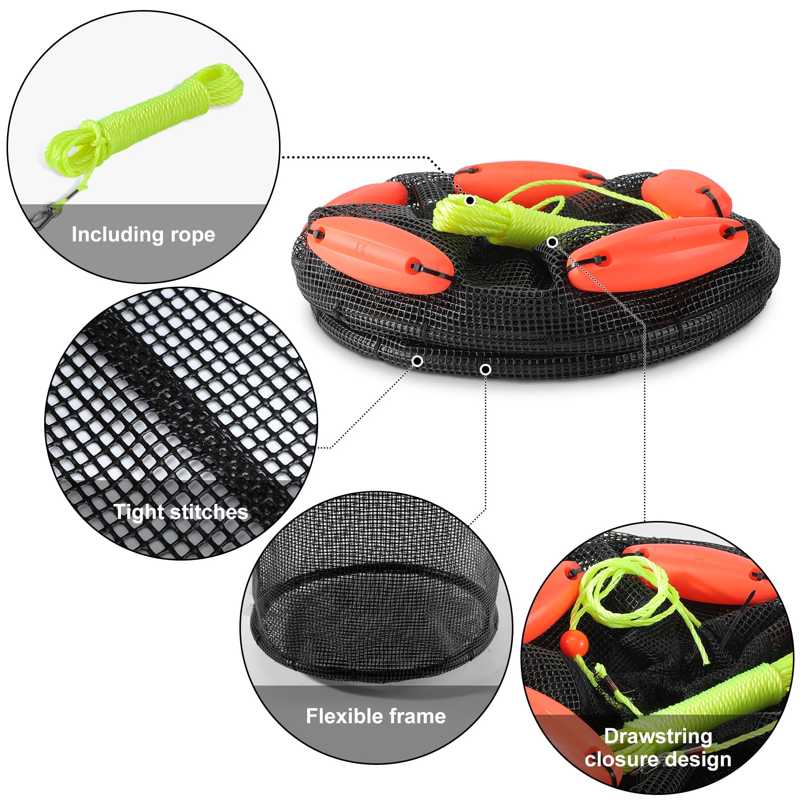 13x16 inch foldable fishing basket with drawstring