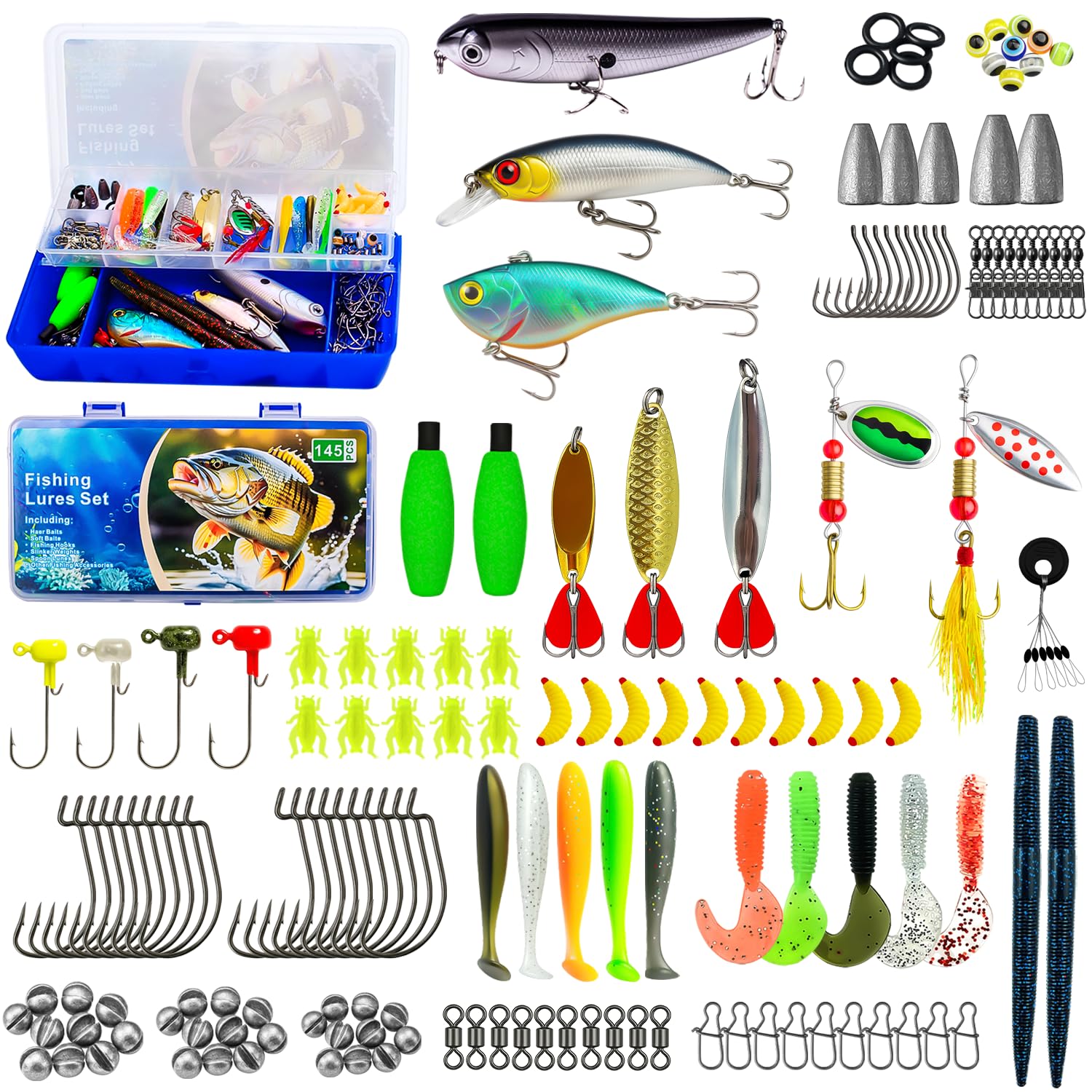 145pcs fishing tackle box kit with tackle included contents