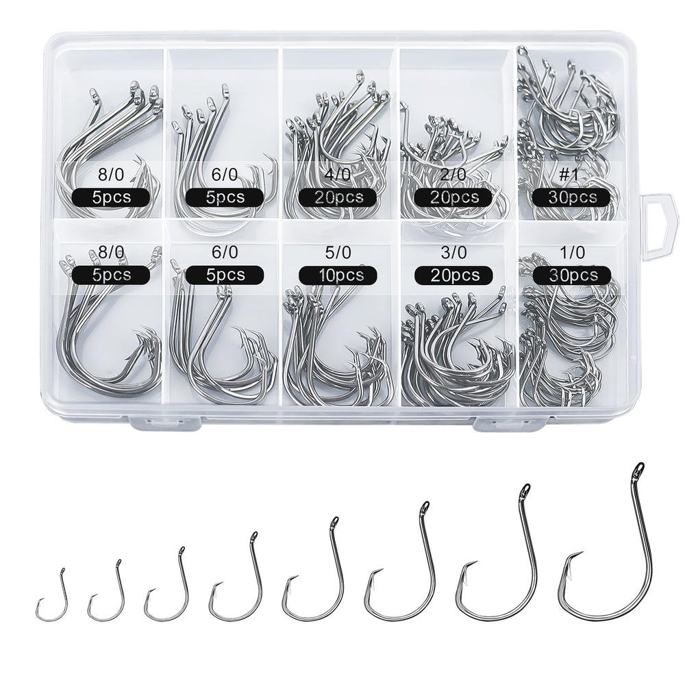 Front view of the 150-piece circle hooks box