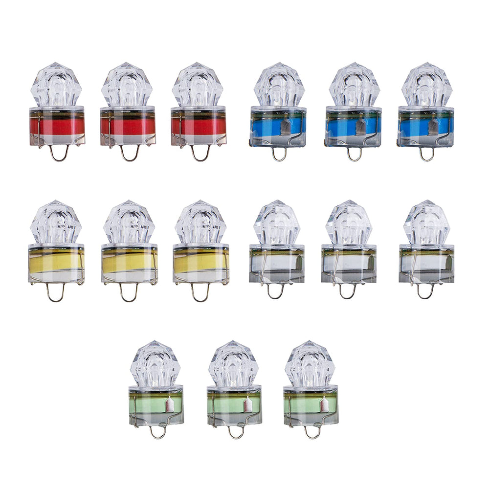 15pcs Deep Drop Fishing Light set in red, yellow, blue, green, and clear
