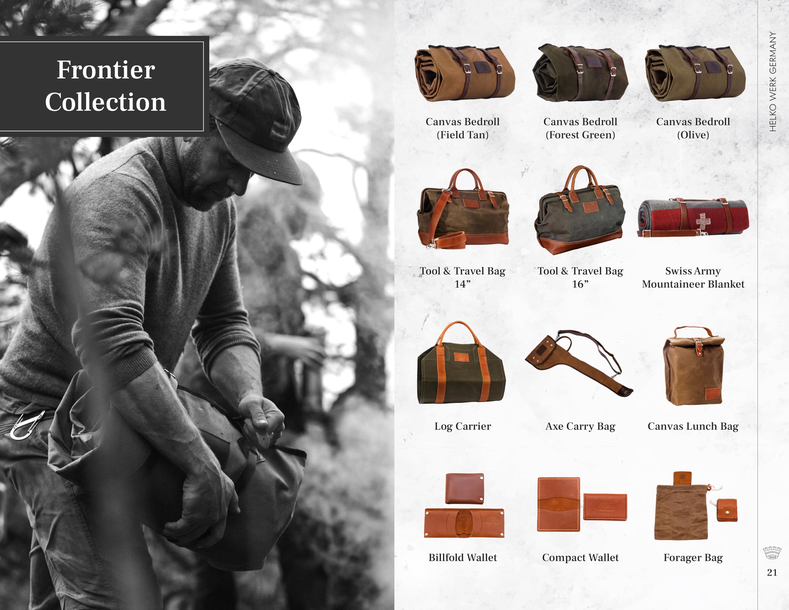 1844 Helko Werk bedroll beeswax finish enhances water resistance.