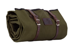 1844 Helko Werk Cowboy Bedroll forest green rolled for fast campsite setup.