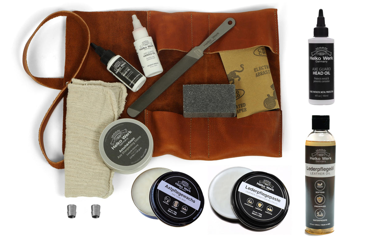 1844 Helko Werk Deluxe Axe Care Kit tool roll keeps gear organized in the field