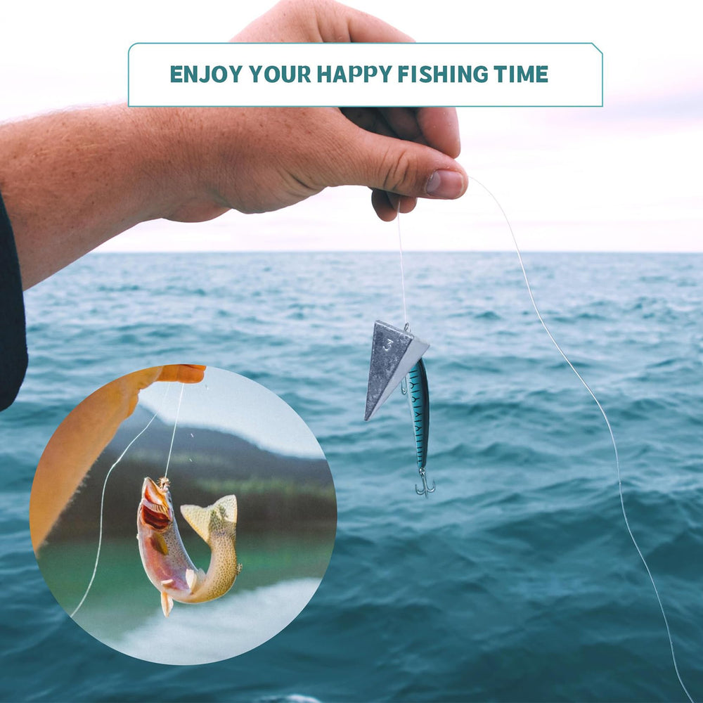 Included pyramid fishing weights in tackle kit for saltwater fishing