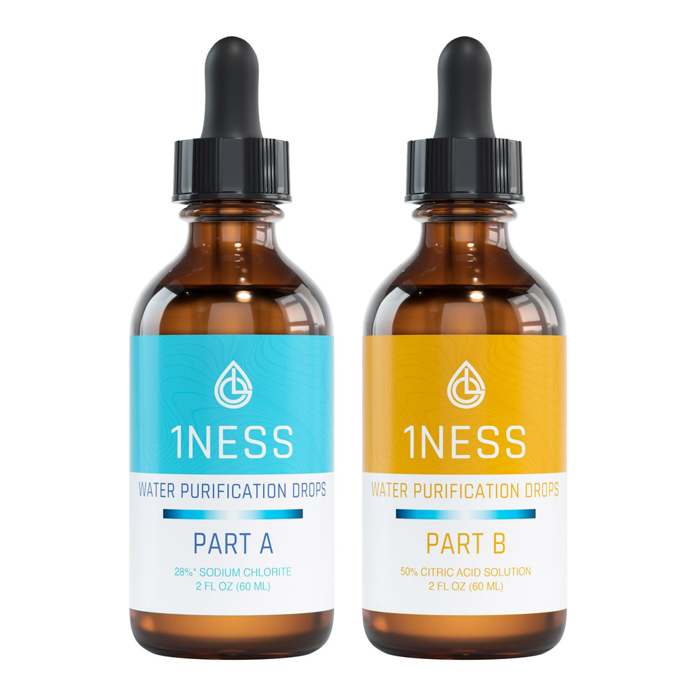 1NESS PRODUCTS chlorine dioxide kit with amber bottles protects contents from light