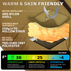 1TG Tactical sleeping bag 3D foot box adds space and fleece warmth.
