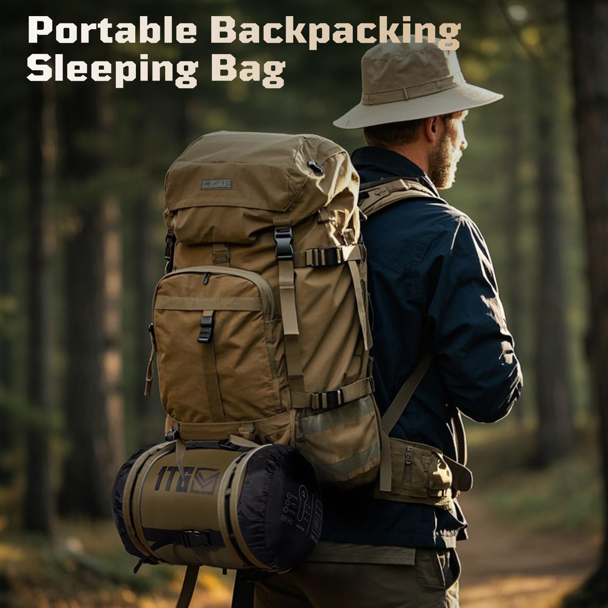 1TG Tactical sleeping bag fits adults 5ft5in to 6ft1in for versatile use.
