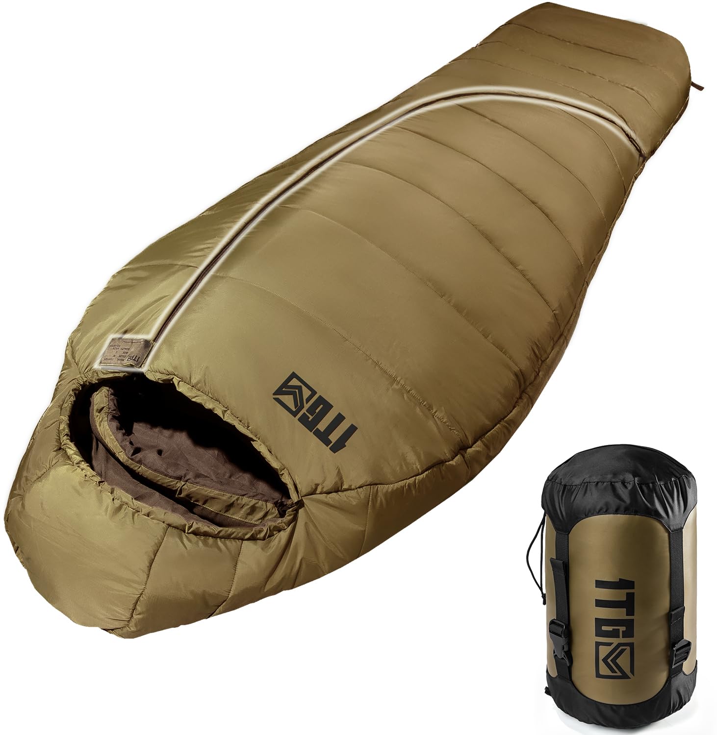 1TG Tactical sleeping bag outer shell keeps you warm in cold outdoor conditions.