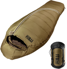 1TG Tactical sleeping bag outer shell keeps you warm in cold outdoor conditions.