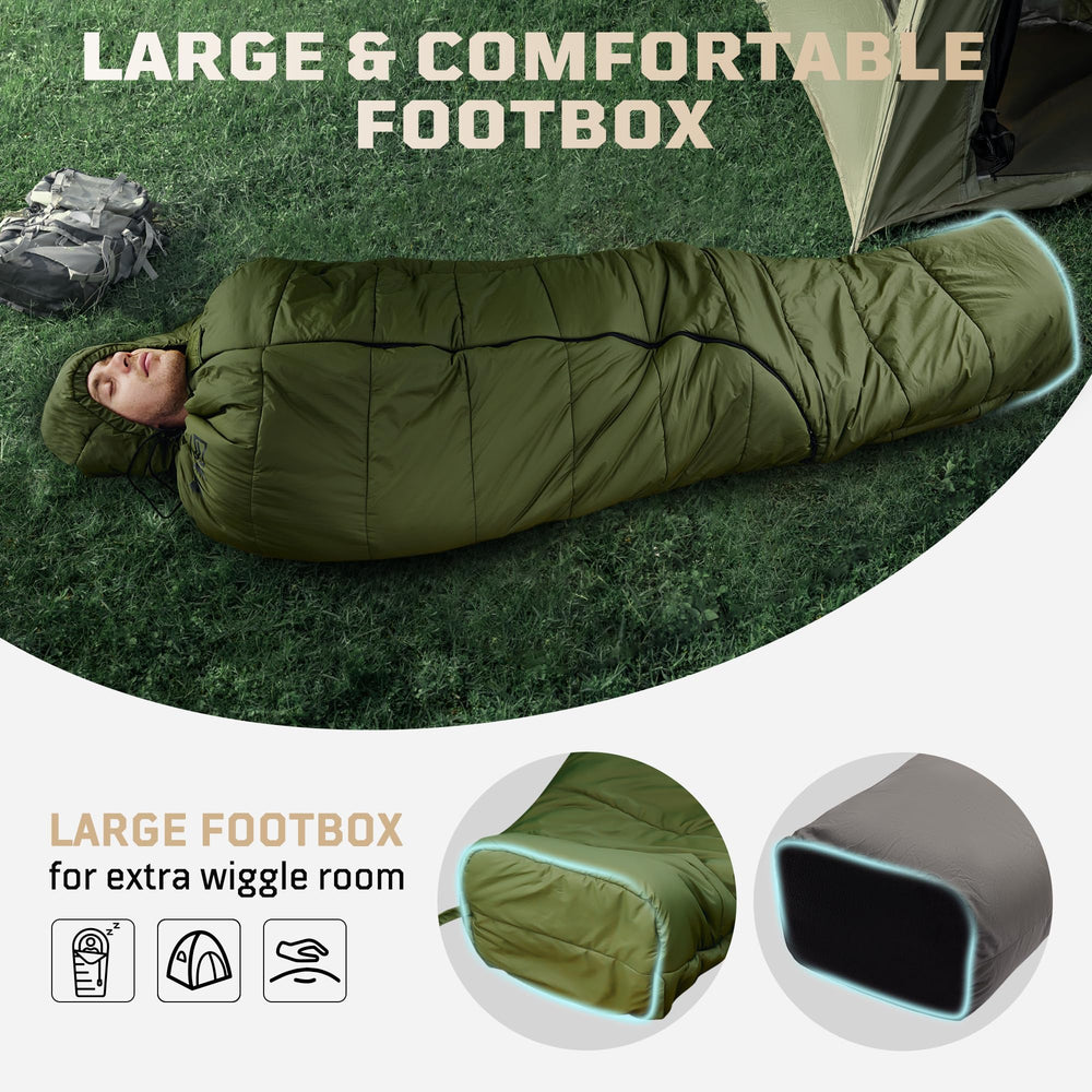 1TG Tactical sleeping bag windproof strips boost warmth in breezy nights.