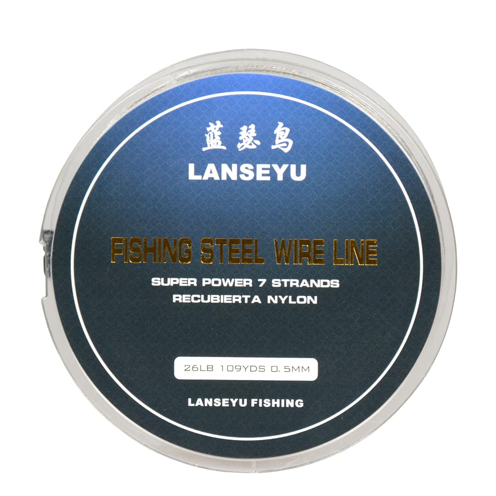 Close-up of 1x7 stainless steel strands in nylon-coated leader wire