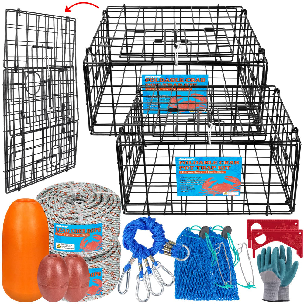Foldable 24-inch crab trap with vinyl-coated steel frame for easy storage