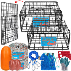 Foldable 24-inch crab trap with vinyl-coated steel frame for easy storage