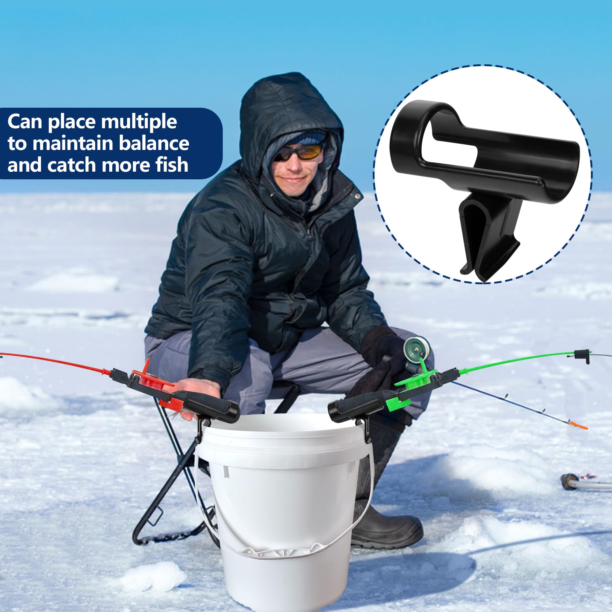 Bucket with two holders ready for ice fishing