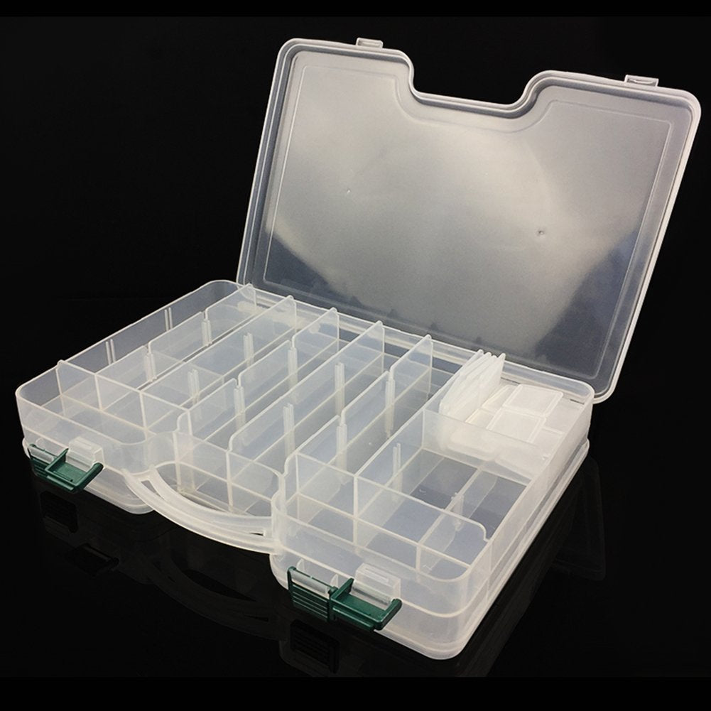 Front view of the 2-Sided Fishing Tackle Box in white
