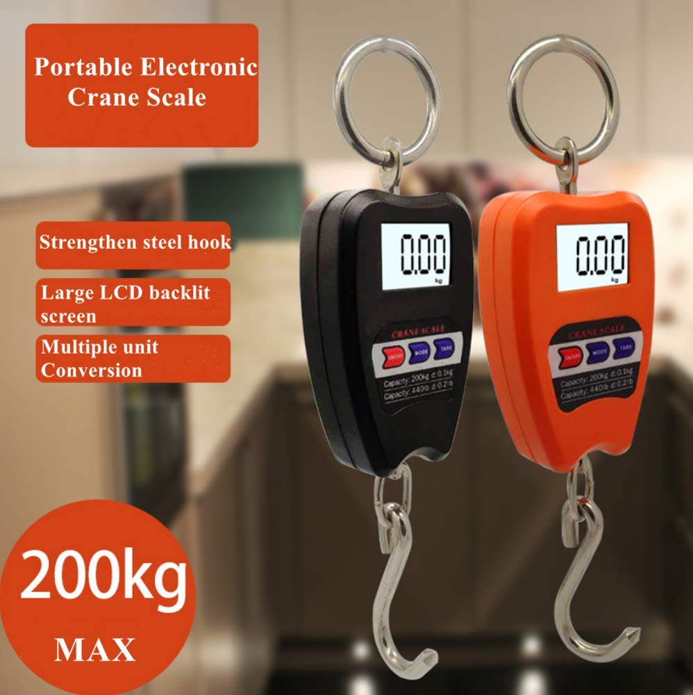 Front view of 200kg black and orange electronic crane scale