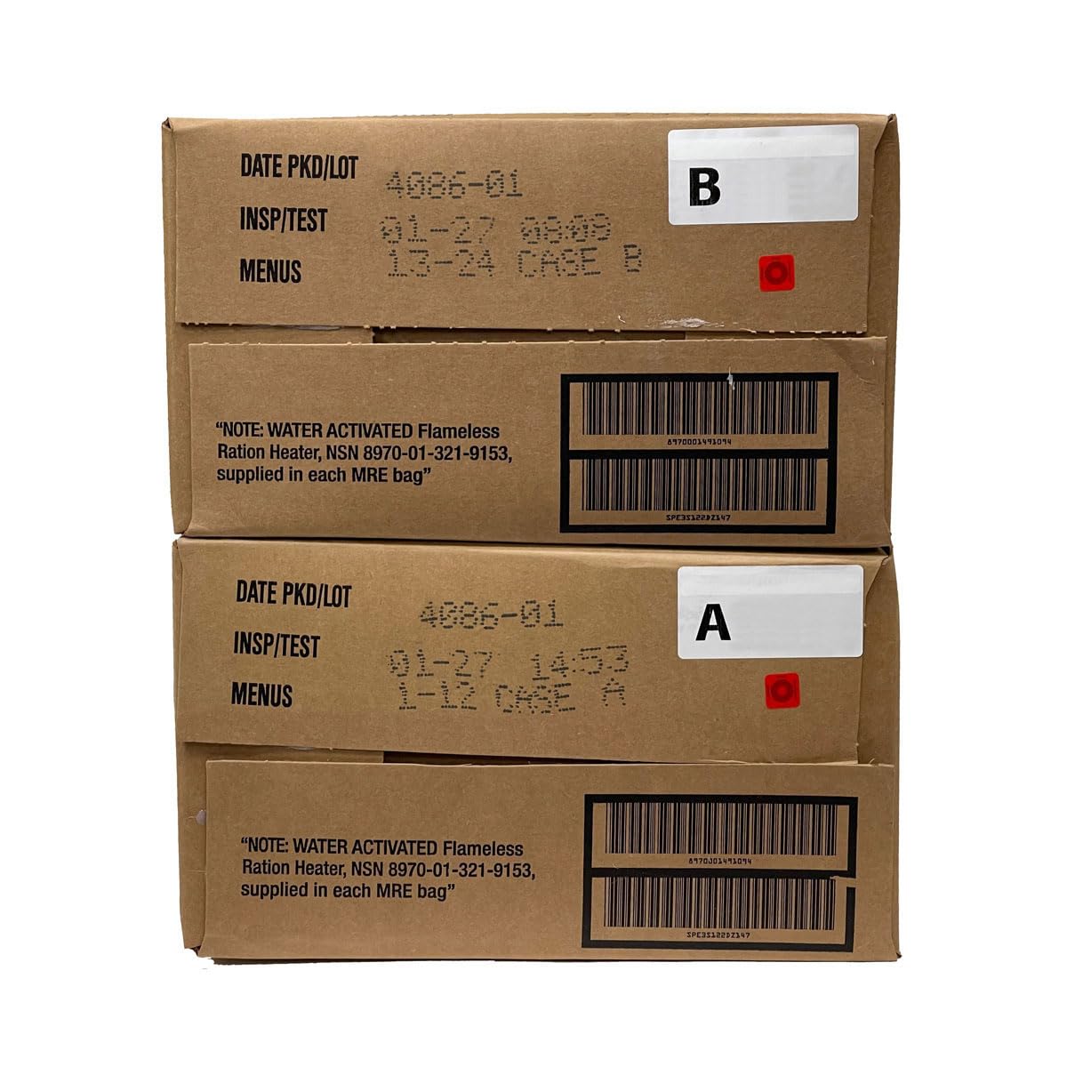 2027 Inspection Dated MRE case components laid out, perfect for camping.