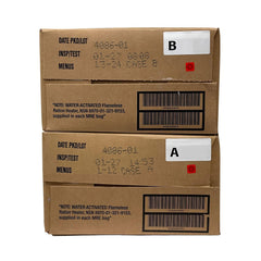 2027 Inspection Dated MRE case components laid out, perfect for camping.
