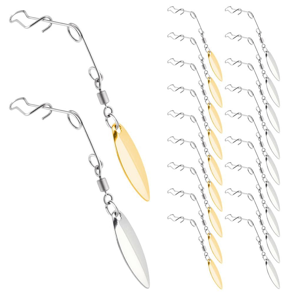 Overview of 20-piece spinner baits set with silver and gold finishes