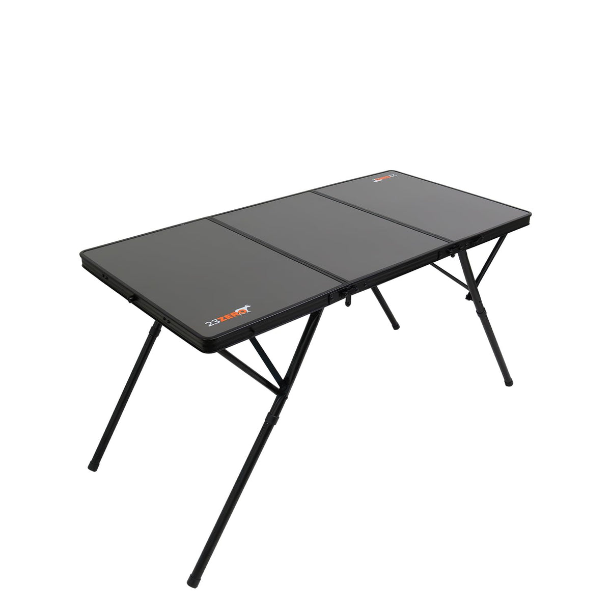 23ZERO Two-Fold camping table, closed side view with carry handle for portable setup.