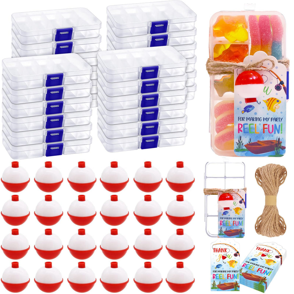 24-pack fishing candy tackle boxes with bobbers for party favors