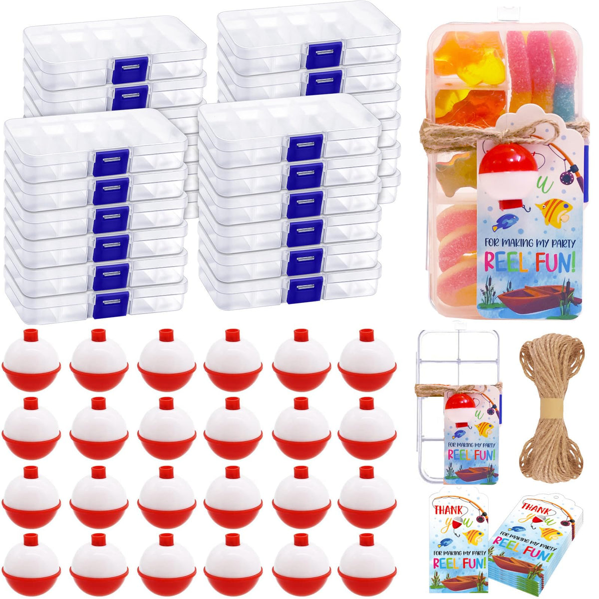 24-pack fishing candy tackle boxes with bobbers for party favors