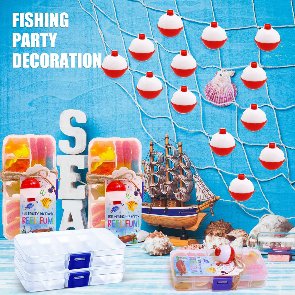 Gone Fishing themed party decorations with candy tackle boxes