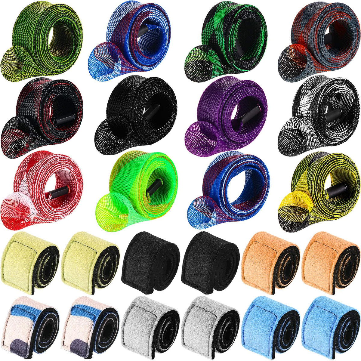 12 color fishing rod sleeves set in mesh covers