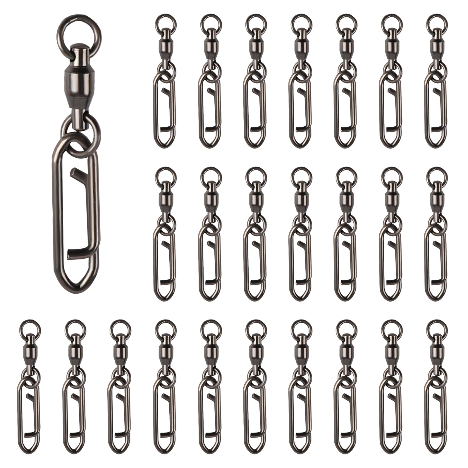 40mm stainless steel fishing speed clips with black nickel finish and barrel swivel