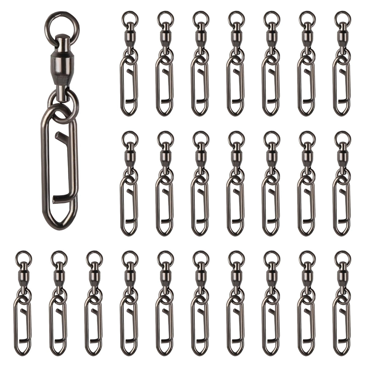 40mm stainless steel fishing speed clips with black nickel finish and barrel swivel