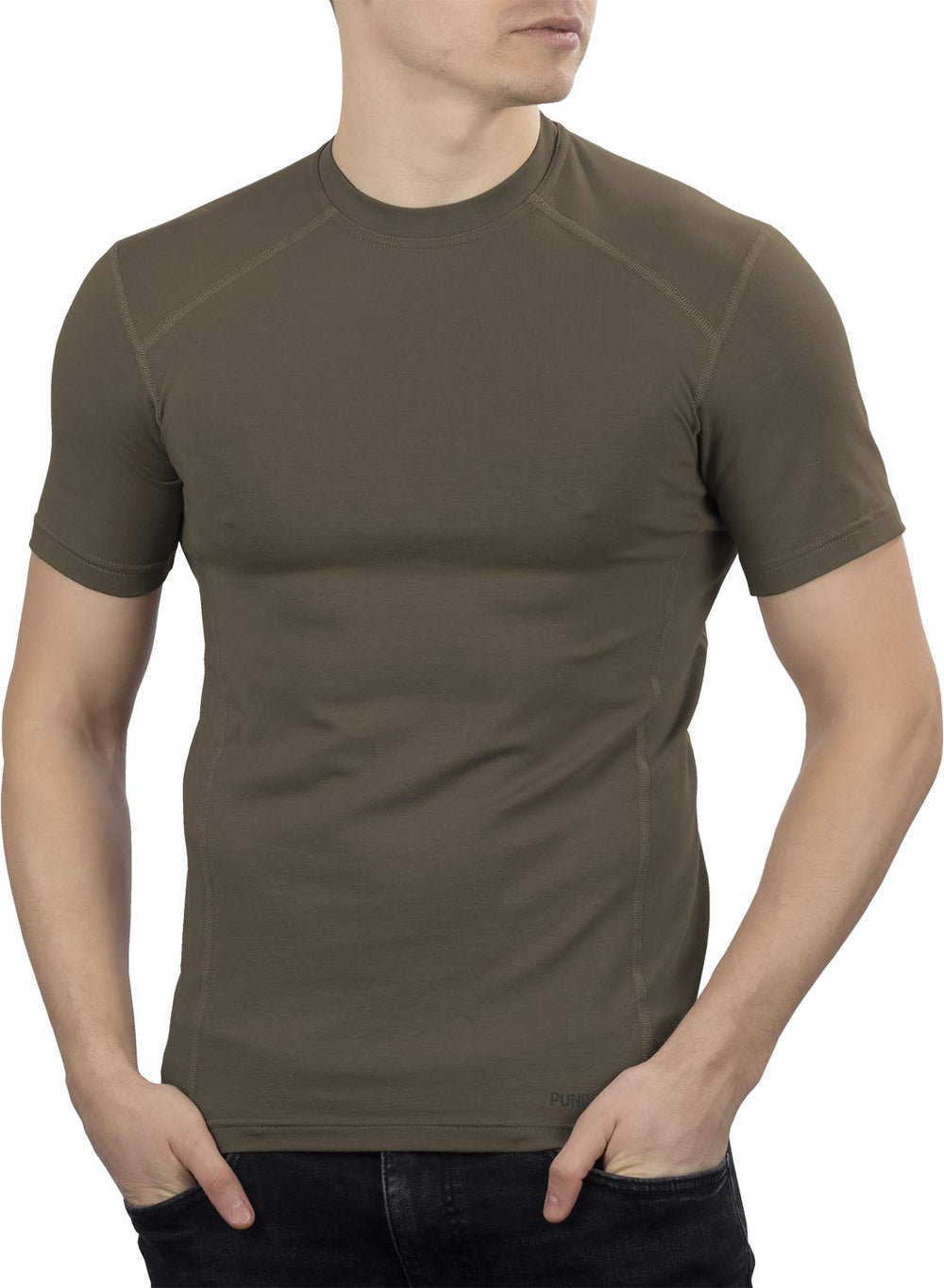281Z Punisher Combat T-Shirt olive drab front view shows breathable cotton for outdoor comfort.