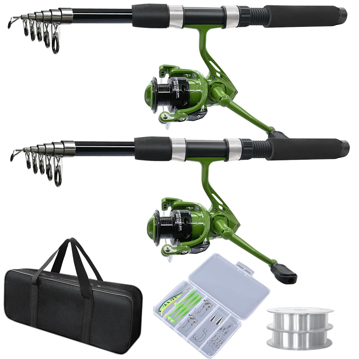 2PACK fishing pole combo in green