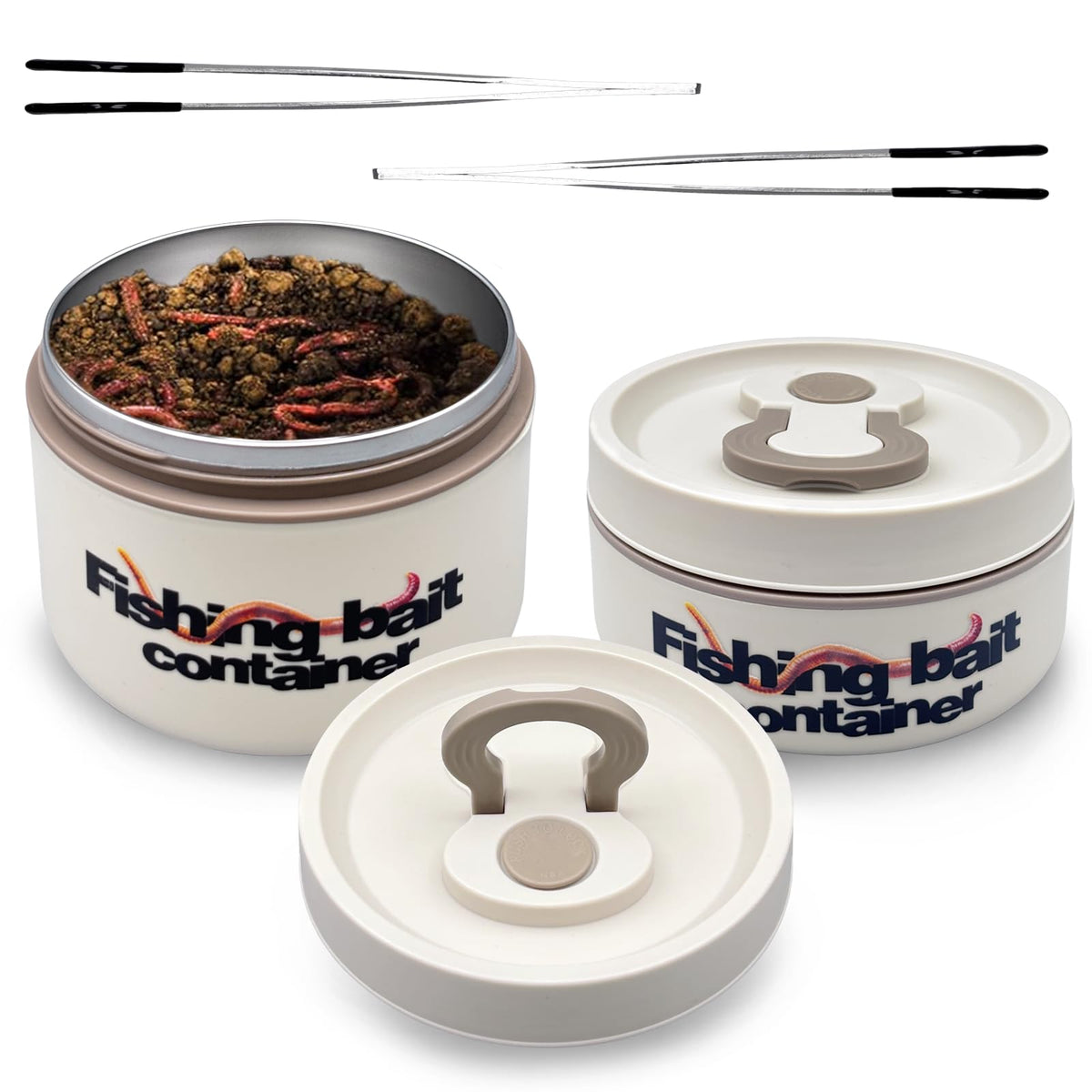 Front view of the 2-pack fishing bait container set