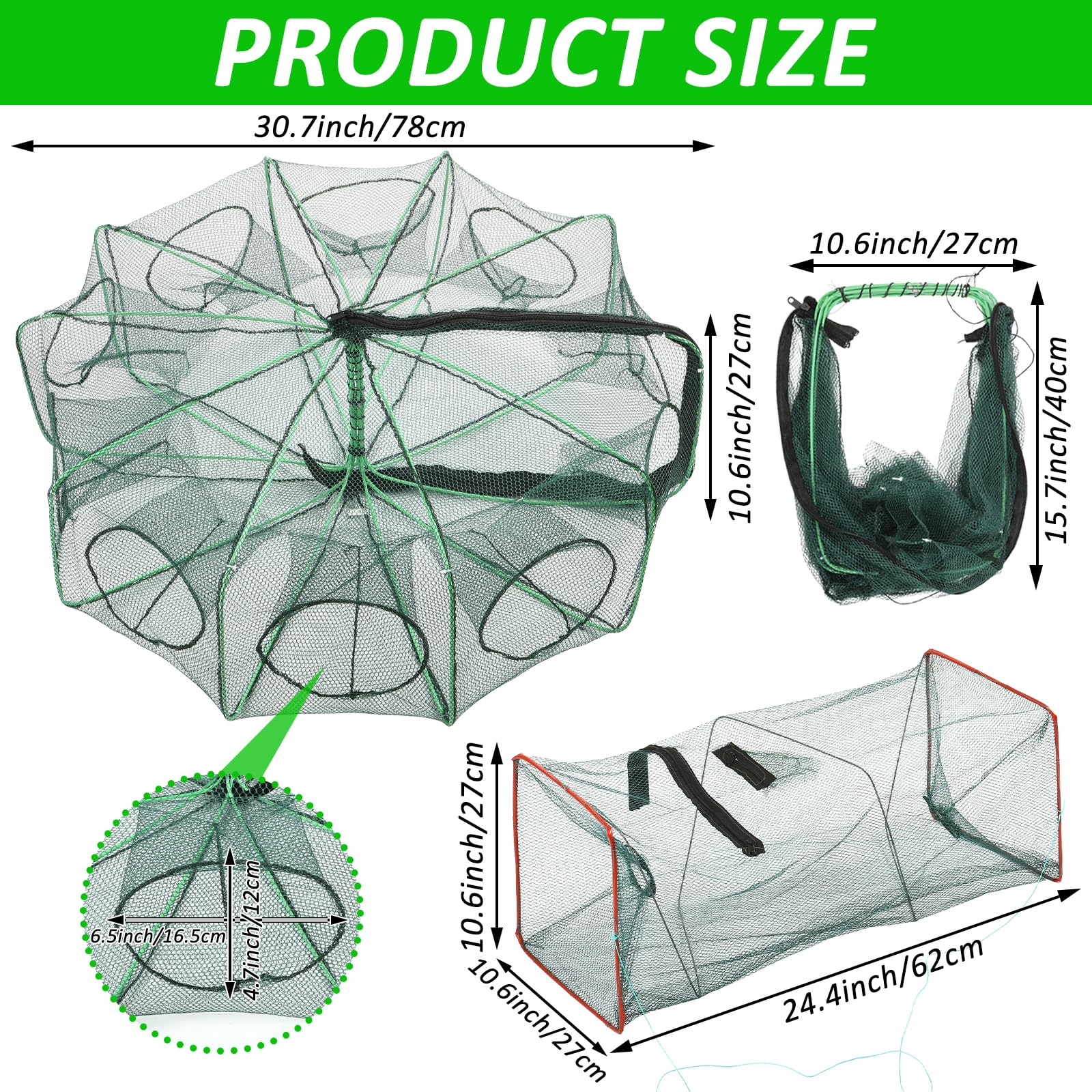 Foldable round crab trap with 10 entrances and rectangular square trap