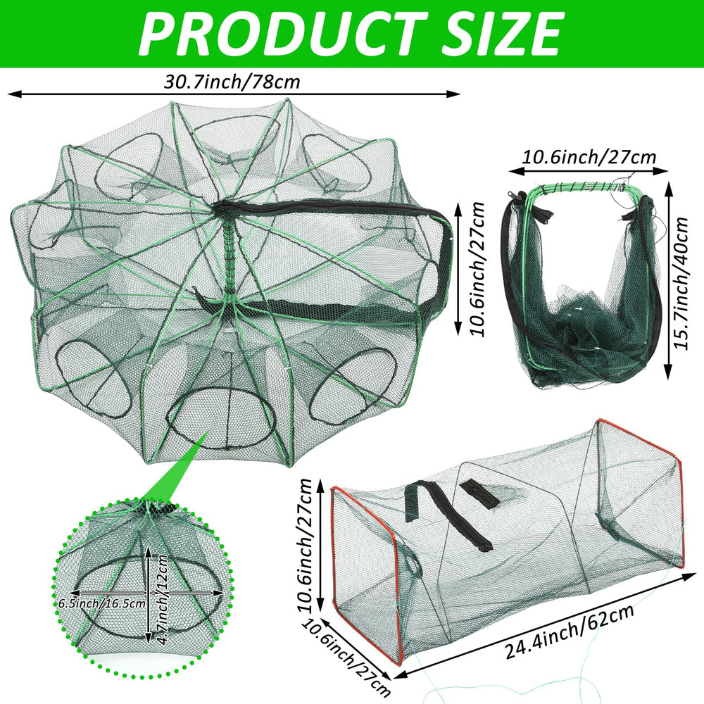 Foldable round crab trap with 10 entrances and rectangular square trap