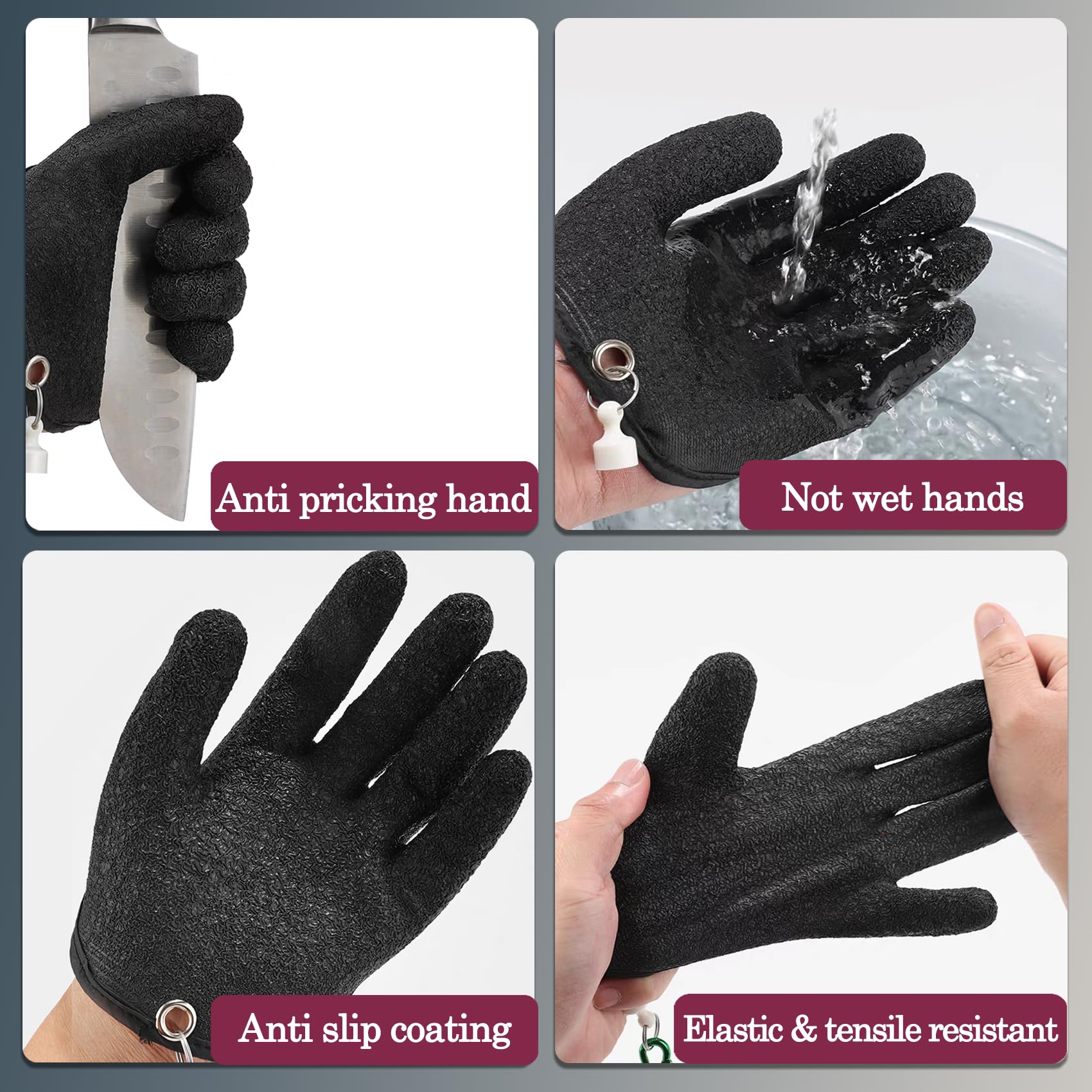 Gloves shown for outdoor fishing and handling