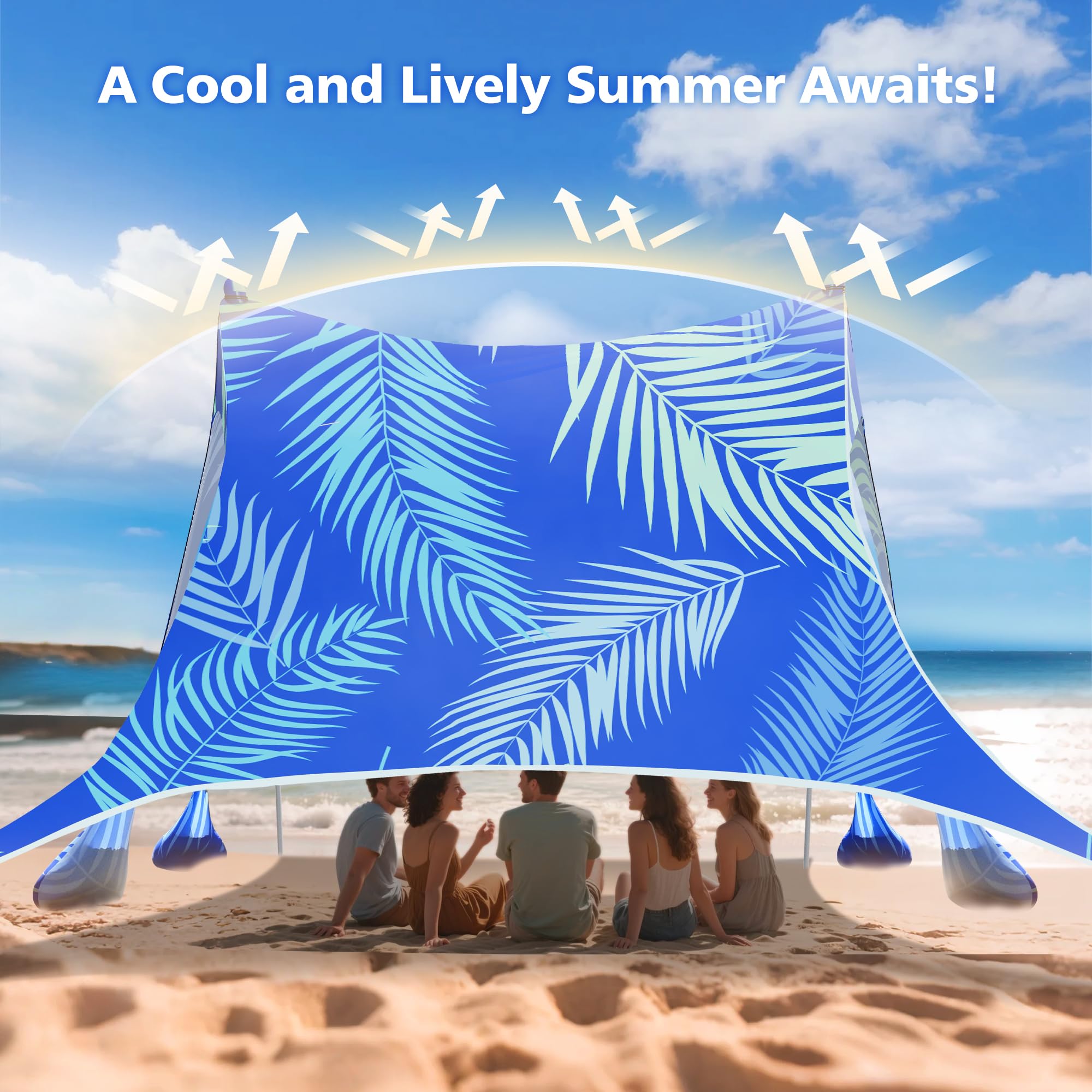 2PM SPORTS Beach Tent in-use family picnic demonstrates spacious shade for meals.