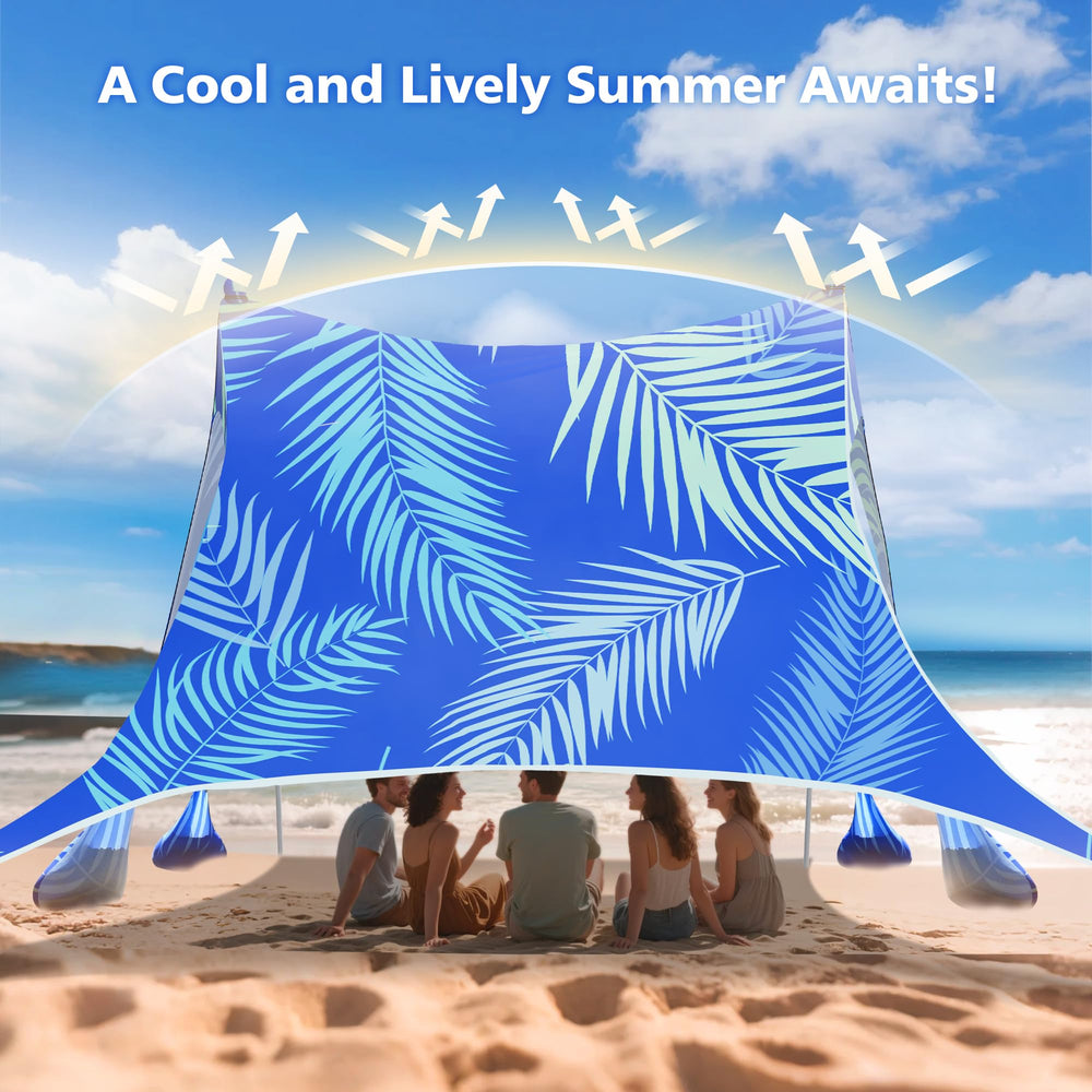 2PM SPORTS Beach Tent in-use family picnic demonstrates spacious shade for meals.