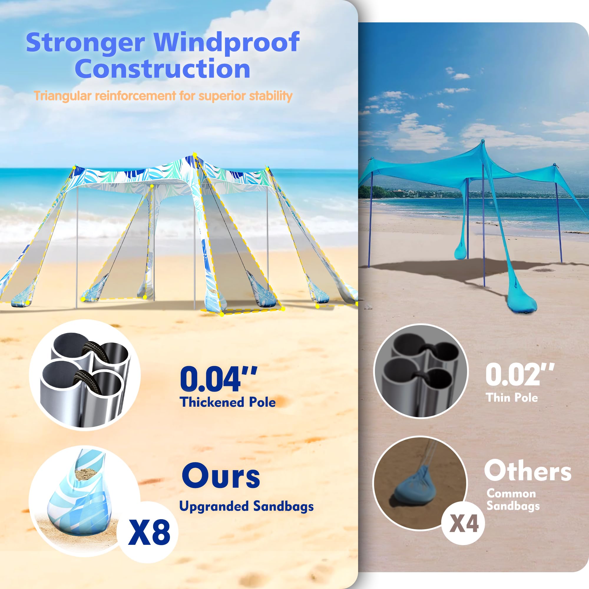2PM SPORTS beach tent quick-setup guide shows easy, solo assembly