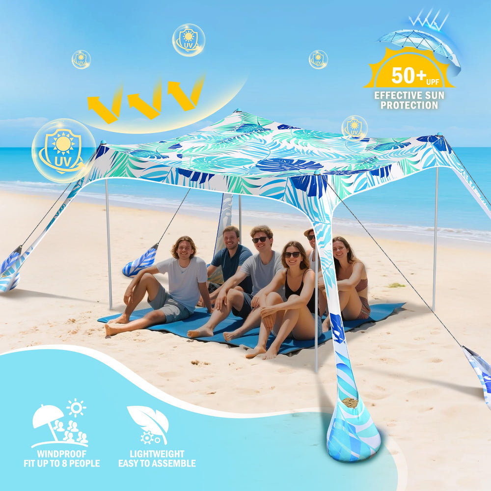 2PM SPORTS Beach Tent Sun Shade highlights UPF50+ protection on the shore.