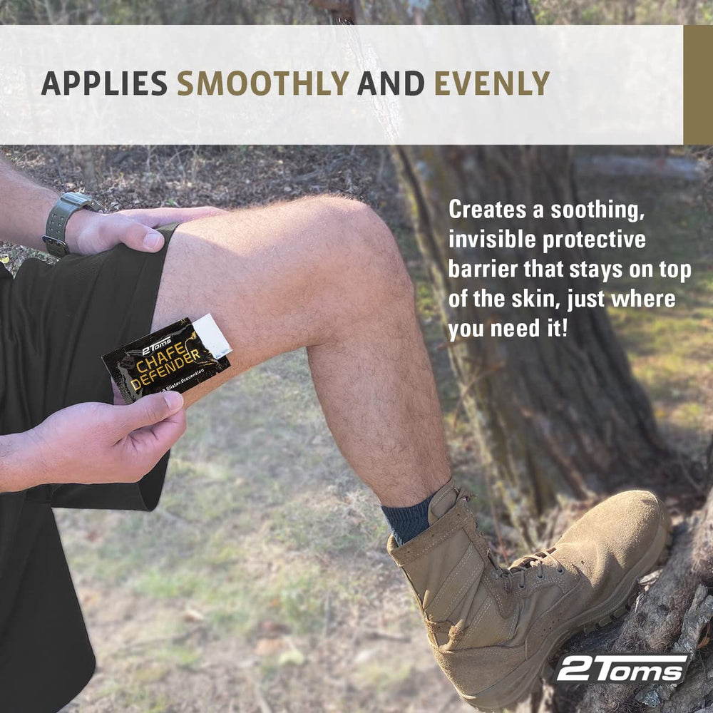 2Toms Chafe Defender skin barrier provides melt-free, comfortable protection.